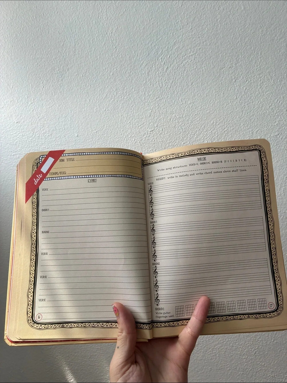 Red Songwriter’s Journal with Elastic Closure Folk Art Music Guide Education